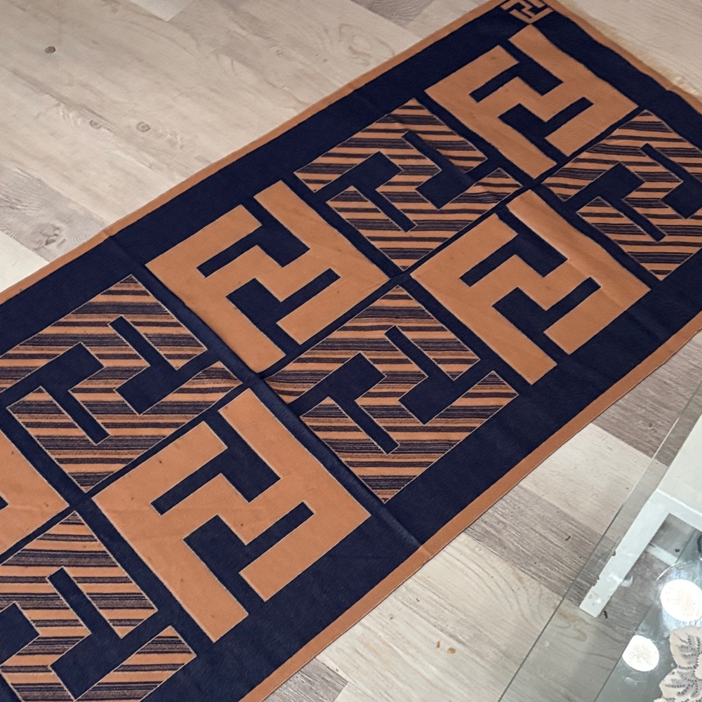 Navy and Brown Logo Pattern Scarf Accessory